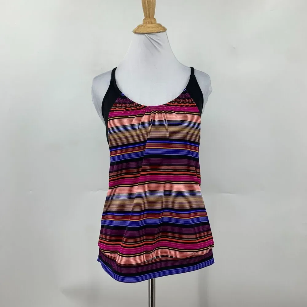Athleta Capri Stripe Blousy Tankini Womens 34 B/C Shelf Bra Padded Strappy Back